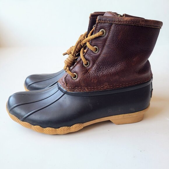 Sperry Saltwater Women's Duckboots Brown Leather/Navy Blue Size 6M - Picture 5 of 12